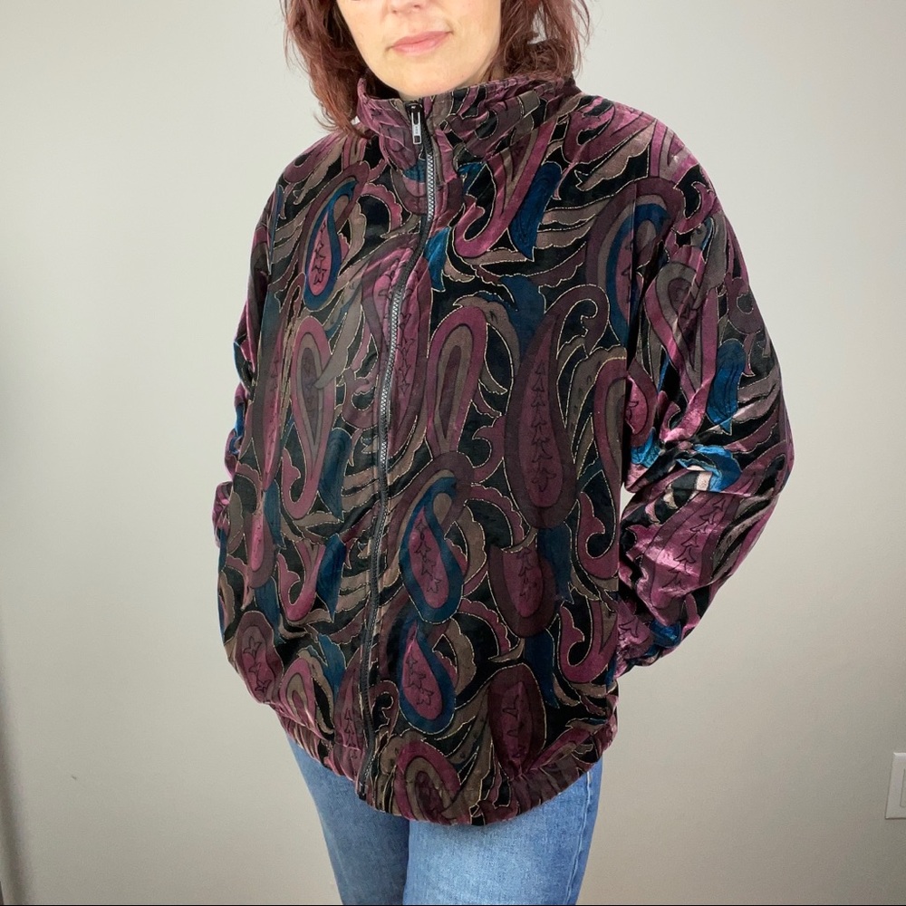 Rafael Vtg 80s 90s burnt velvet bomber jacket M